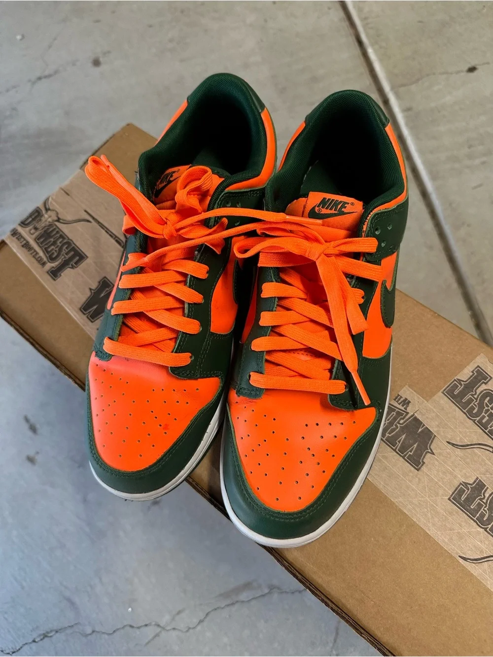 Men's Nike Dubk in Orange and Dark Green. Miami colorway.